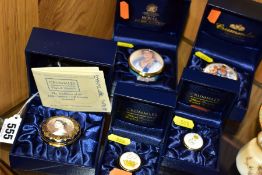 FIVE TRINKET BOXES, in presentation boxes, comprising a Royal Worcester HM Queen Elizabeth the Queen