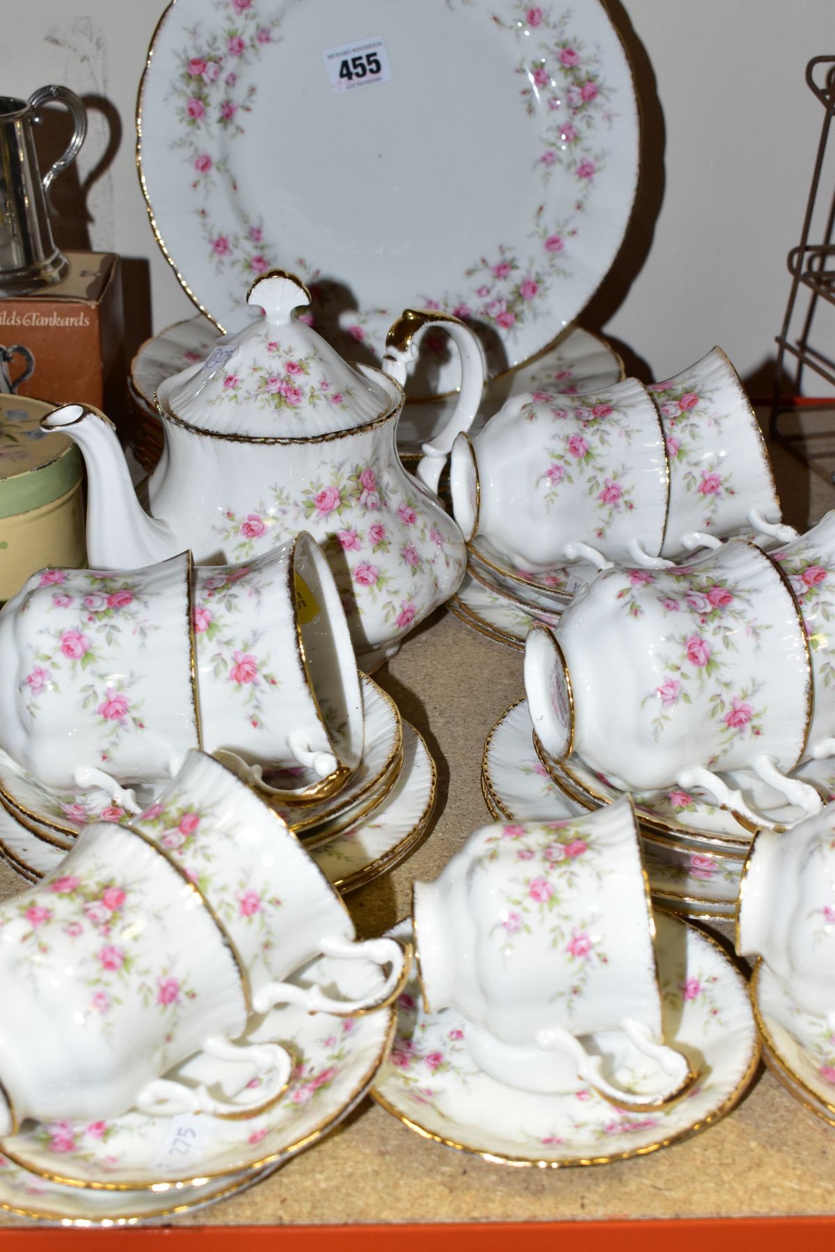 THIRTY SEVEN PIECES OF PARAGON VICTORIANA ROSE TEA AND DINNER WARES, comprising a teapot, five tea