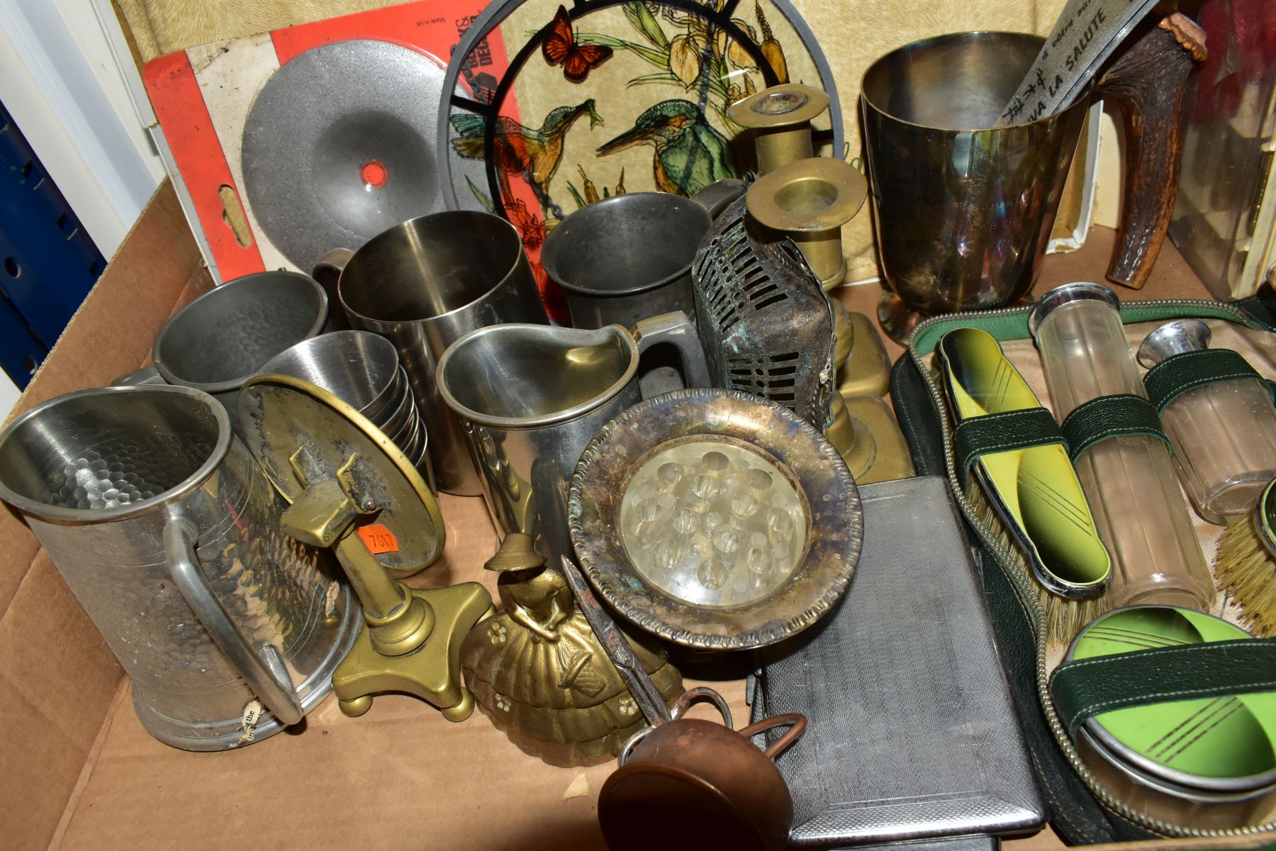 FIVE BOXES OF ART DECO DINNER SERVICE, CERAMICS, GLASS, METALWARES, MINIATURE BOTTLES AND SUNDRY - Image 8 of 16