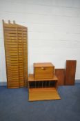 A LADDERAX TEAK TWO BAY MODULAR WALL SHELVING SYSTEM, comprising three wooden laddered uprights. a