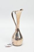 A DANISH SILVER POSY VASE, plain polished form fitted with a scroll handle, approximate height 14.
