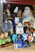 A COLLECTION OF OWL ORNAMENTS, ETC, including an Aynsley Cottage Garden jar and cover and another