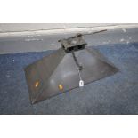 AN INDUSTRIAL CEILING LIGHT with a mirrored interior, length 61cm x depth 31cm x drop 24cm (