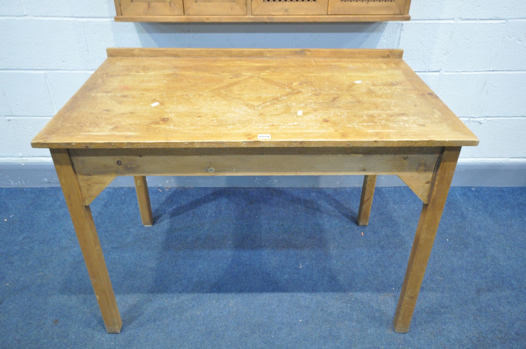 A PINE SIDE TABLE, width 110cm x depth 67cm x height 77cm, along with a pine four door cabinet, - Bild 2 aus 3