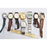 A SELECTION OF GENTS WRISTWATCHES, eight watches with names to include 'Buler, Anker, Swiss De