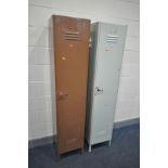 TWO VINTAGE METAL FLOOR STANDING LOCKERS, 39cm x depth 39cm x height 182cm