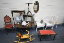 A SELECTION OF OCCASIONAL FURNITURE, to include an oval pedestal coffee table, nest of two tables,