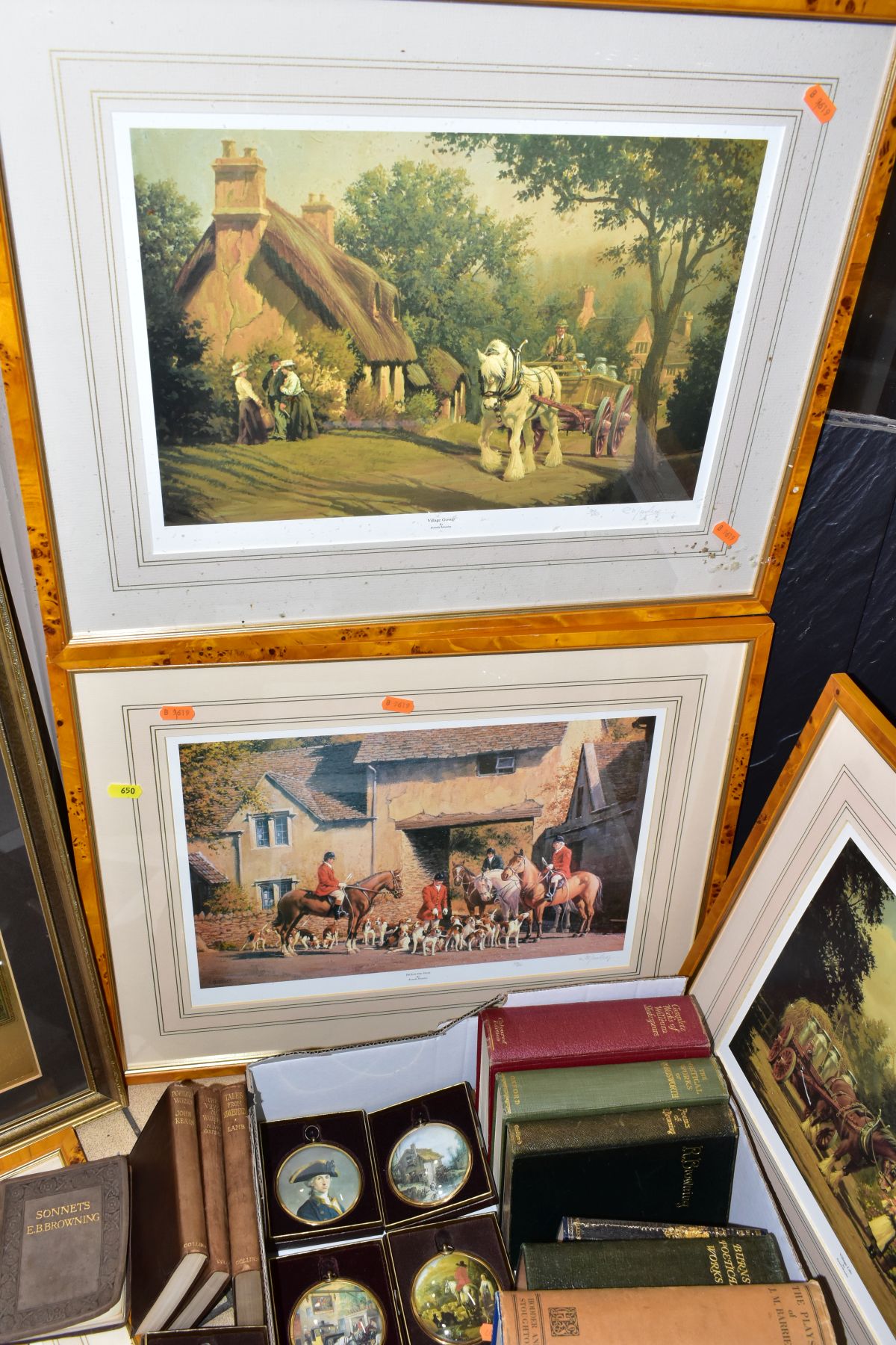 SIX FRAMED COLOUR PRINTS INCLUDING FOUR BY RONALD MOSELEY WITH SIGNATURES IN PENCIL AND A BOX OF - Image 9 of 9