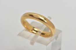 AN 18CT GOLD BAND RING, plain polished domed band, approximate band width 3.5mm, hallmarked 18ct