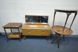 A MID-CENTURY ROSEWOOD EFFECT DRESSING TABLE, with a rectangular mirror, width 119cm x depth 43cm