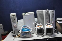 A COLLECTION OF HEATING AND HOUSEHOLD ELECTRICALS including two De'Longhi oil filled Heaters,