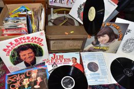 A BOX AND LOOSE RECORDS AND A PORTABLE RECORD PLAYER, to include a Regentone Handy-Gram portable