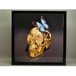 RORY HANCOCK (BRITISH 1987) 'BUTTERFLY KISS' a signed limited edition box canvas print of a skull