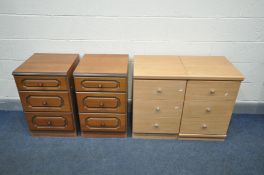 TWO PAIRS OF MODERN THREE DRAWER BEDSIDE CABINETS