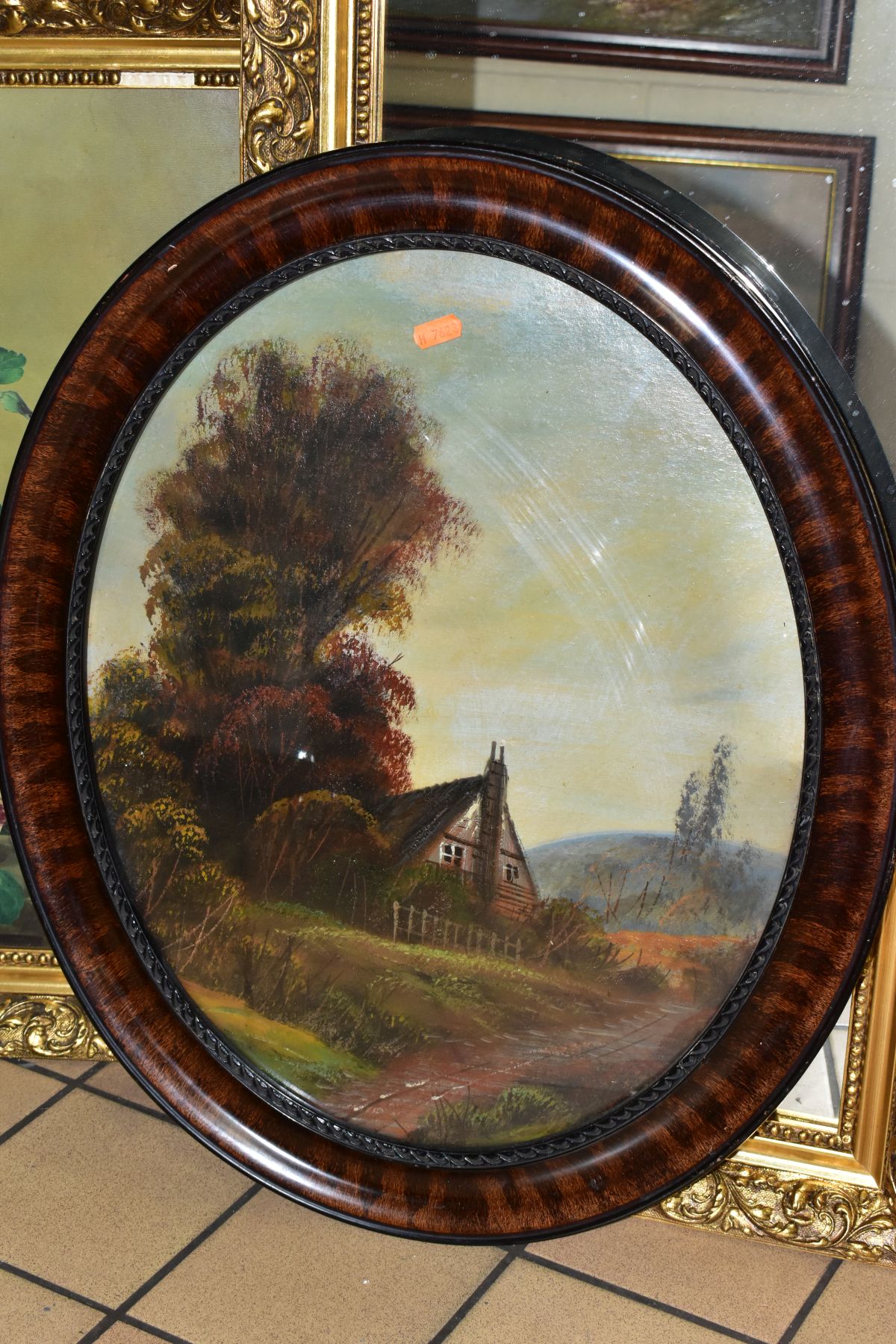 A PAIR OF EARLY 20TH CENTURY LANDSCAPE OILS ON BOARD, no visible signatures, painted oval frames, - Image 4 of 9