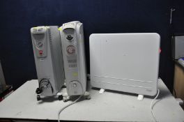 A DELONGHI DRAGON 3 OIL FILLED RADIATOR, a Dimplex Low Wattage Panel Heater and an unbranded oil