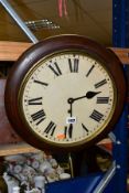 A 20TH CENTURY VICTORIAN STYLE CIRCULAR CASED WALL CLOCK, the 28.5cm white painted dial with Roman