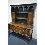 AN EARLY 20TH CENTURY OAK DRESSER, width 153cm x depth 53cm x height 200cm (condition:-losses)