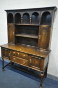 AN EARLY 20TH CENTURY OAK DRESSER, width 153cm x depth 53cm x height 200cm (condition:-losses)