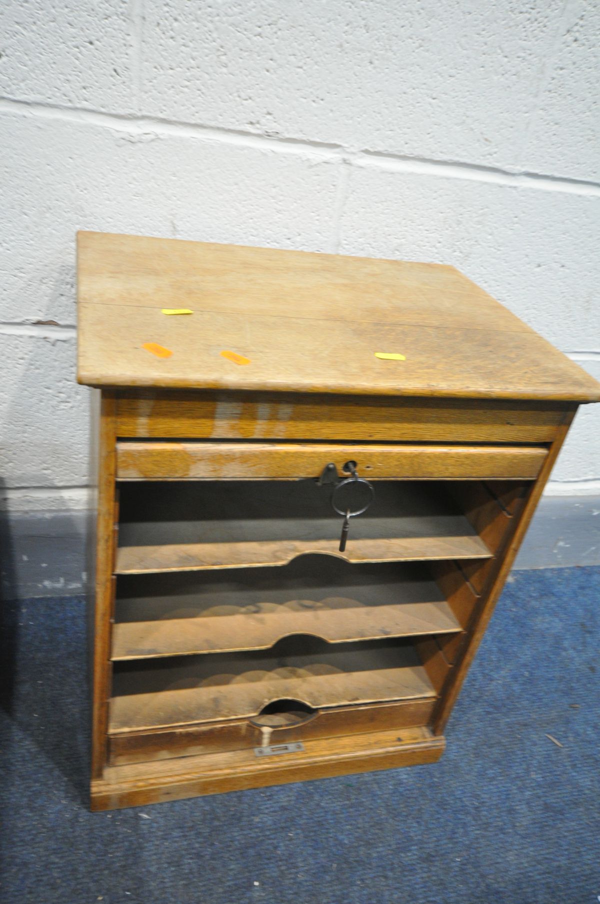 A TABLE TOP TAMBOUR FRONT CABINET, enclosing three slides and single drawer, width 44cm x depth 33cm - Image 2 of 2