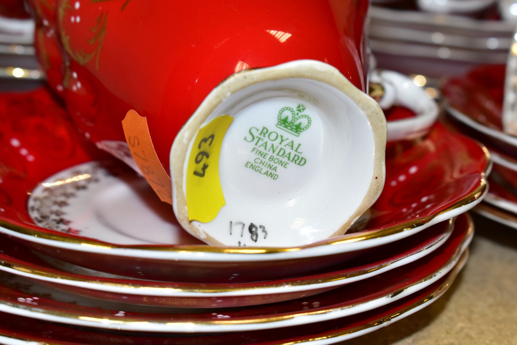 A SET OF SIX MALING RED LUSTRE SUNDAE DISHES AND THREE PART TEA SETS, comprising a fourteen piece - Image 6 of 14