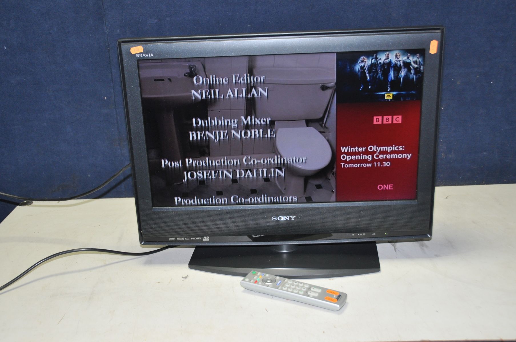 A SONY KDL-26S2030 26in TV with remote (PAT pass and working battery door missing on remote)