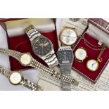 A SELECTION OF LADIES AND GENTS WRISTWATCHES, to include a signed 'Longines quartz presence' watch