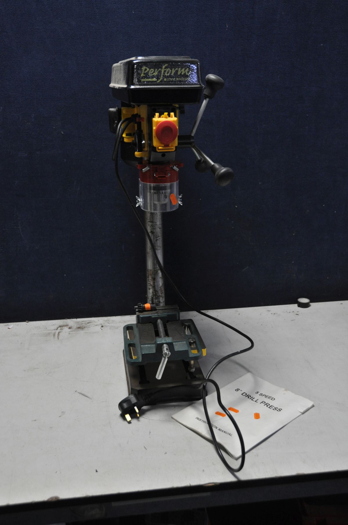 A PERFORM CCD12L 5 SPEED BENCH DRILL 75cm high with machine vice and chuck key (PAT pass and