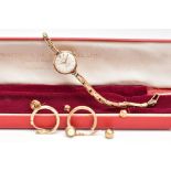 A LADIES 9CT GOLD WRISTWATCH AND JEWELLERY ITEMS, mechanical movement, a white round face signed '