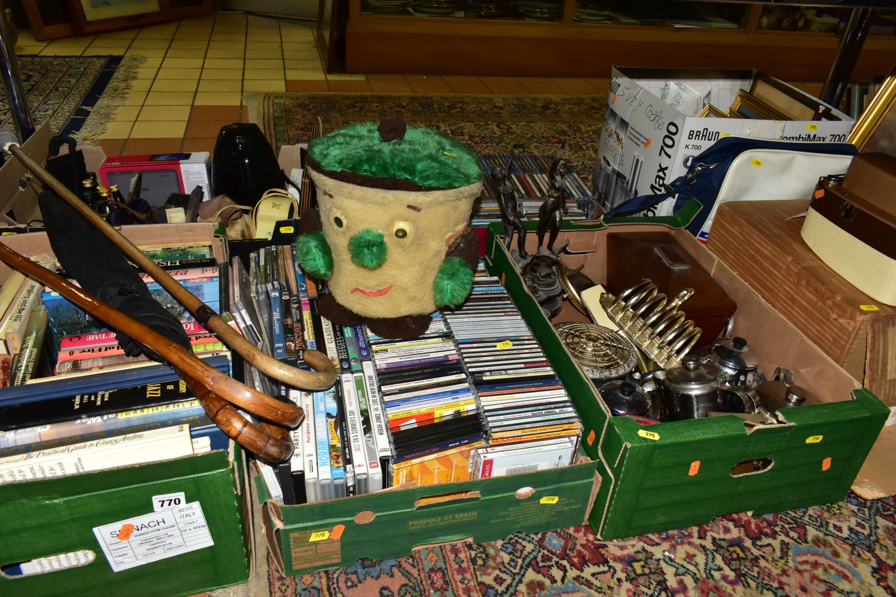 FIVE BOXES AND LOOSE SUNDRY ITEMS ETC, to include a quantity of books - carp fishing, sporting