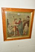 A VICTORIAN TAPESTRY POSIBLY DEPICTING THE RETURN OF THE PRODIGAL SON, constructed using threads
