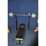 A EVERLAST WEIGHT BENCH with bar and two 2.5 kg and six 1.25 kg weights