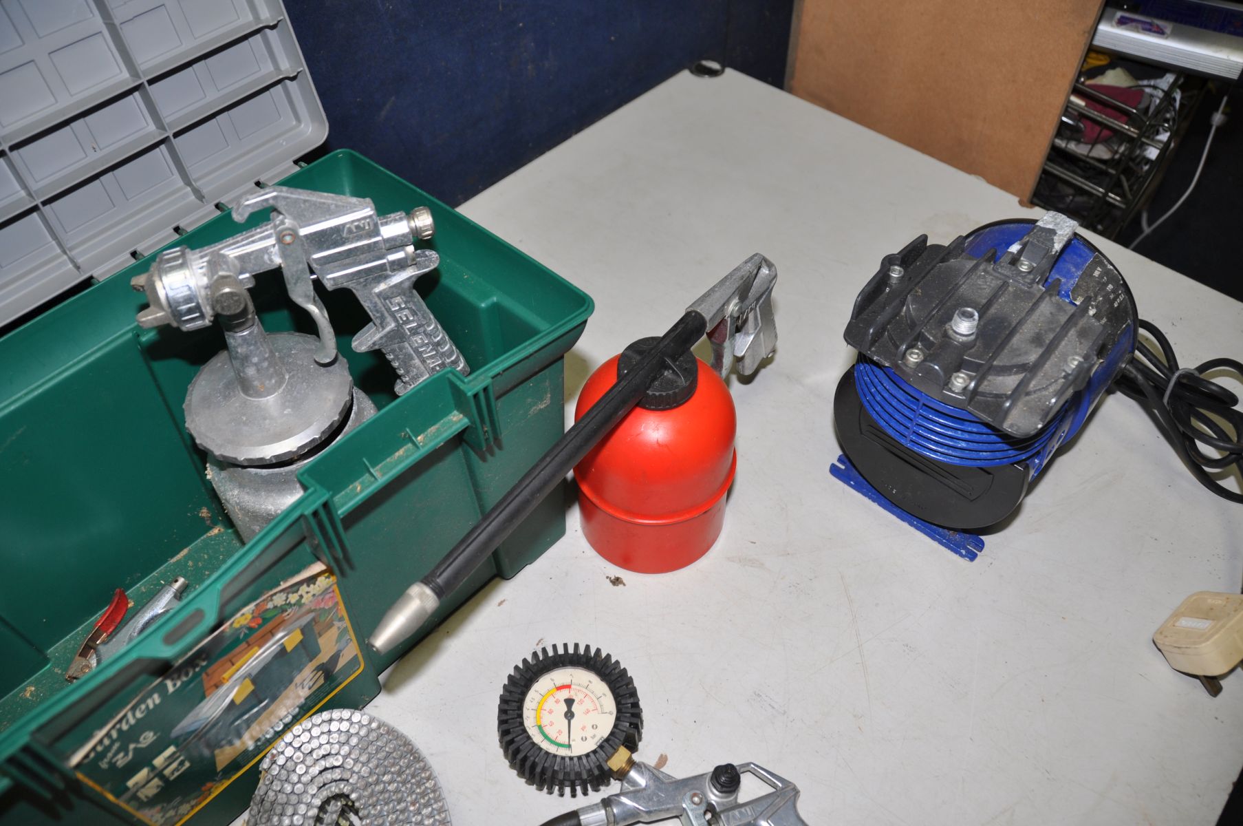 A HILKA MINI COMPRESSOR, a cased Clark CF32 air nailer, 5 part packs of brad nails, a Ani tyre - Image 3 of 5