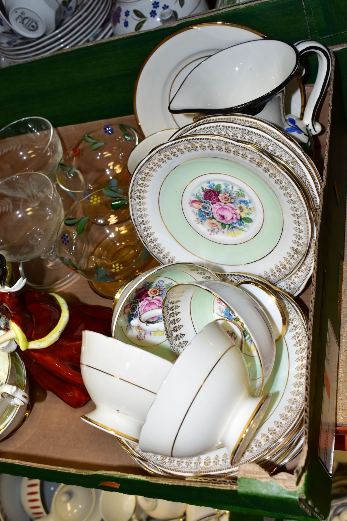 FIVE BOXES OF ART DECO DINNER SERVICE, CERAMICS, GLASS, METALWARES, MINIATURE BOTTLES AND SUNDRY - Image 6 of 16