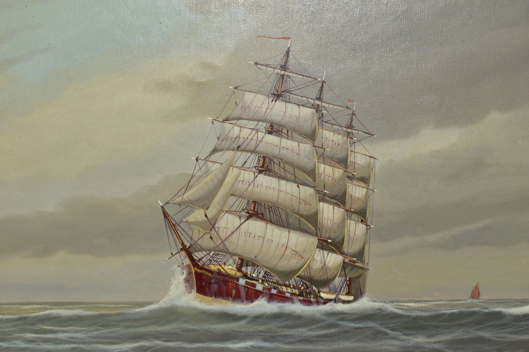 O MELZER (20TH CENTURY), A THREE MAST SQUARE RIGGED SHIP IN FULL SAIL, signed bottom left, oil on - Image 8 of 11