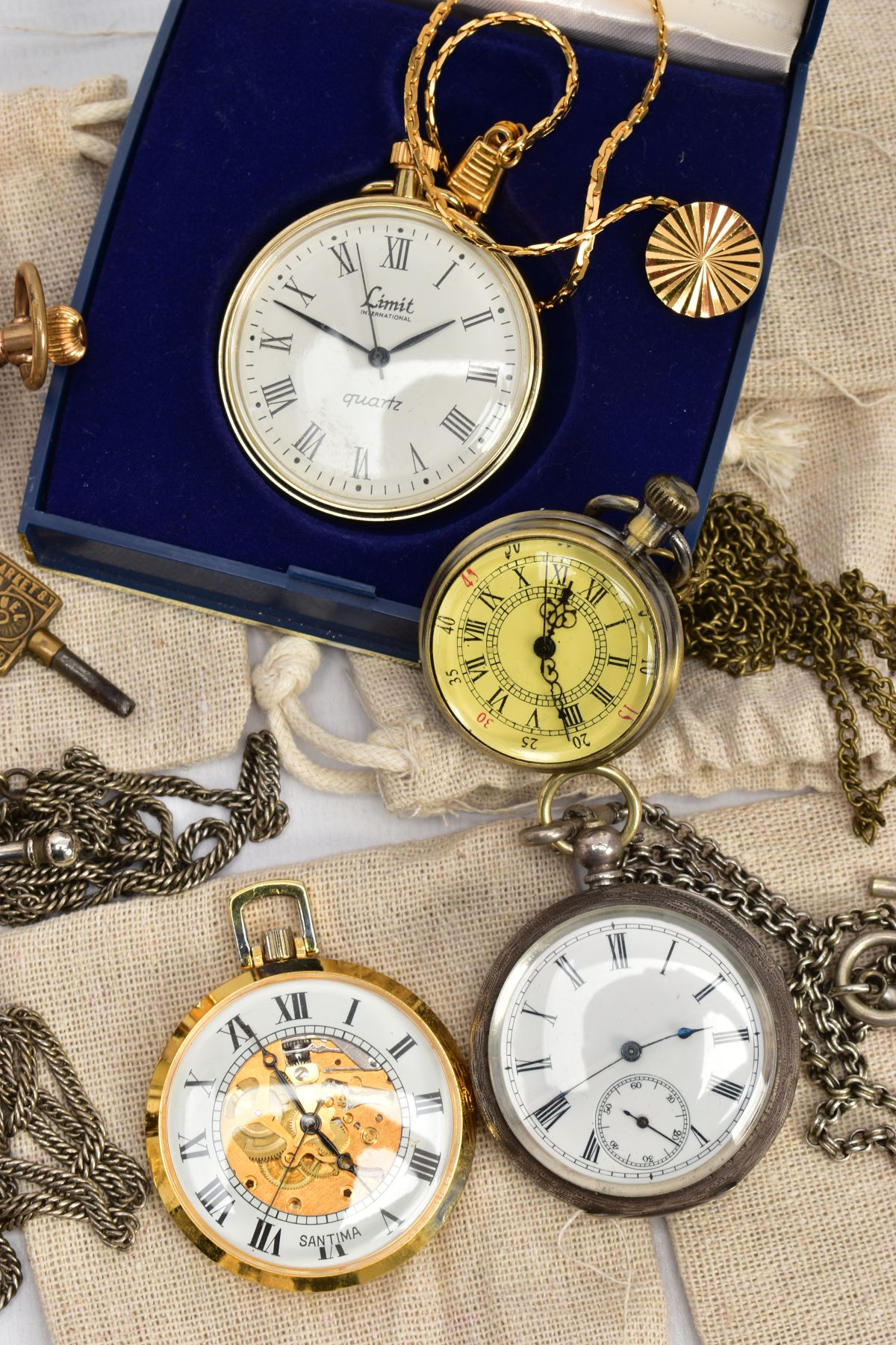 A BAG OF POCKET WATCHES, to include a small open face pocket watch with a round white dial, Roman - Image 3 of 8