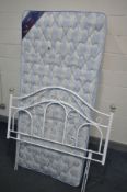 A SINGLE DIVAN BED AND MATTRESS, and a metal double headboard (2)