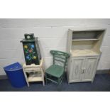 A SELECTION OF PAINTED OCCASIONAL FURNITURE, to include a two door cabinet, width 61cm x depth