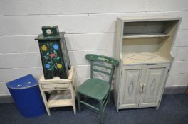 A SELECTION OF PAINTED OCCASIONAL FURNITURE, to include a two door cabinet, width 61cm x depth