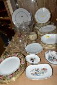 A QUANTITY OF WEDGWOOD CLIO PATTERN DINNERWARE, ASSORTED GLASSWARE, ETC, the thirty six pieces of