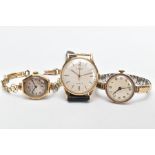 THREE WATCHES, to include a 9ct gold cased 'Lanco' wristwatch, hand wound movement, round cream dial