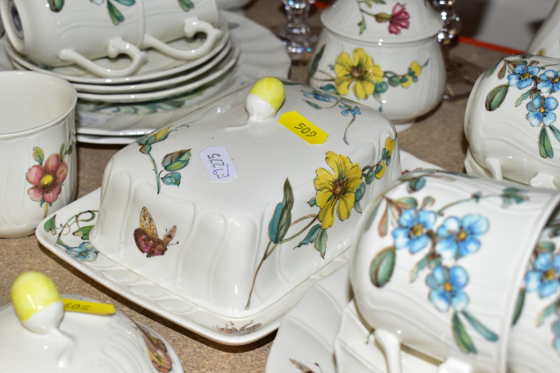 A THIRTY SEVEN PIECE VILLEROY AND BOCH PART TEA SET WITH TWO CRYSTAL GLASSES, tea set in the Bouquet - Image 6 of 11