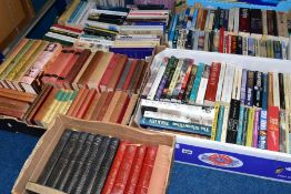 FIVE BOXES OF BOOKS, approximately one hundred and forty books with titles to include fiction,