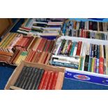 FIVE BOXES OF BOOKS, approximately one hundred and forty books with titles to include fiction,