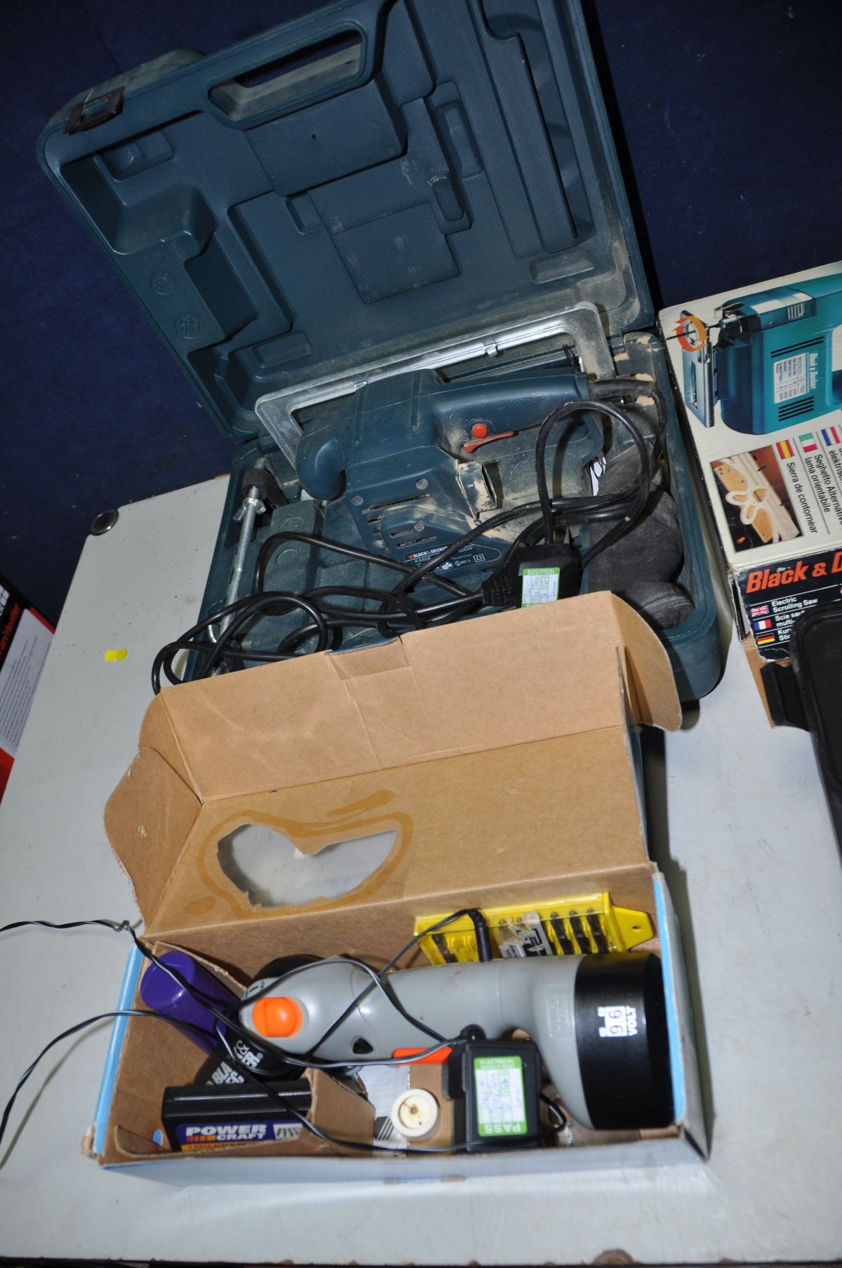 FIVE BLACK AND DECKER POWER TOOLS including a Scorpion reciprocating saw, a belt sander, a 18v - Image 2 of 4