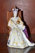 A ROYAL DOULTON QUEEN ELIZABETH II CORONATION FIGURINE, HN4476, depicting Her Majesty seated on