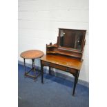 AN EDWARDIAN MAHOGANY DRESSING TABLE, with a single mirror, and single frieze drawer, on square
