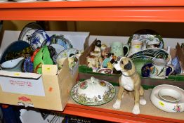 TWO BOXES AND LOOSE CERAMICS, including a Copeland Spode 'Spode's Byron' muffin dish and cover, a