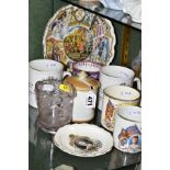 A SMALL COLLECTION OF ROYAL COMMEMORATIVE CERAMICS AND GLASSWARE, comprising a Shelly preserve jar
