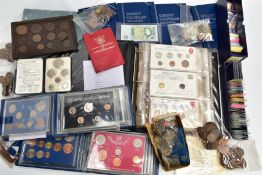 TWO BOXES OF MIXED WORLD COINAGE SOME HOUSED IN ALBUMS, to include 43 x Anco uncirculated modern